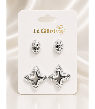 SPECIAL TREATMENT 2 PAIR EARRING SET - SILVER