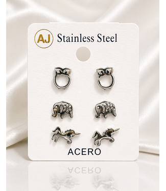 Ellie Girl Stainless Steel 3 Pair Knob Set