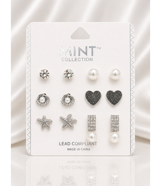 SEA LIFE 6 PAIR EARRING SET - SILVER