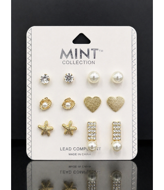 SEA LIFE 6 PAIR EARRING SET - GOLD