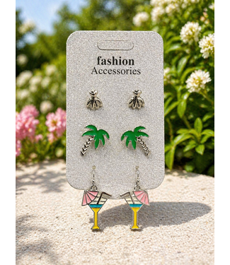 Coco Cabana 3 Pair Earring Set - Silver