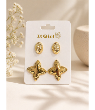 SPECIAL TREATMENT 2 PAIR EARRING SET - GOLD
