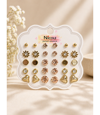 Love You Long Time 15 Pair Earring Set - Rose Gold