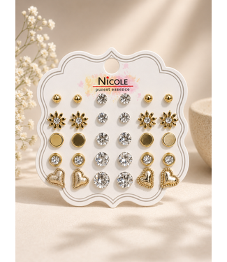 Love You Long Time 15 Pair Earring Set - Gold