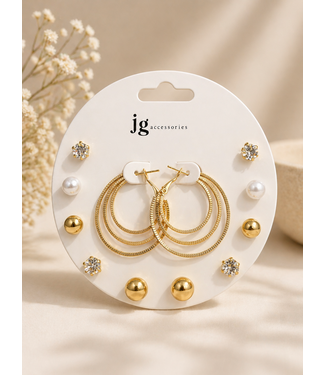 At Last Hoop & Knob 6 Pair Earring Set