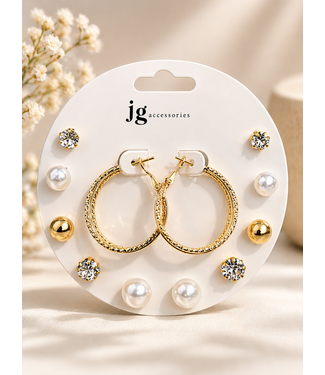 Simple Pairs Hoop & Knob 6 Pair Earring Set