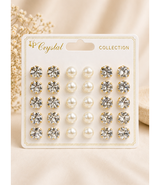 Point Blank 12 Pair Earring Set - Gold Pearl