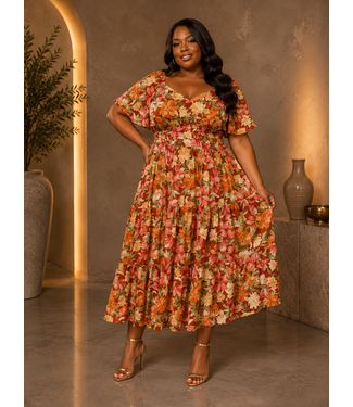 PLUS BLOOMING HARVEST MIDI DRESS