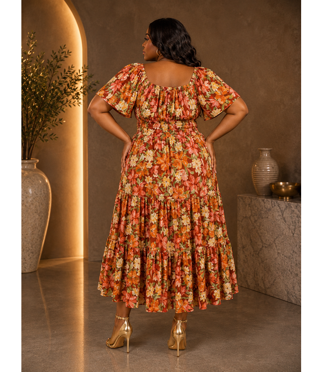 PLUS BLOOMING HARVEST MIDI DRESS