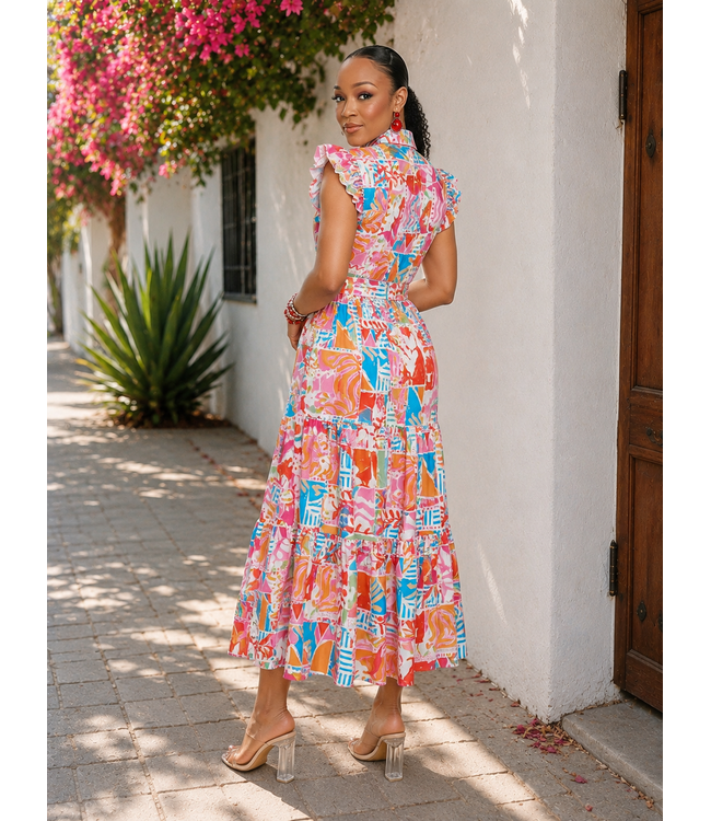 Abstract Canvas Midi Dress