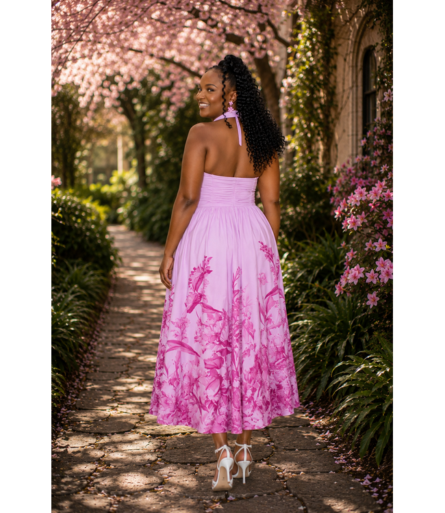 Sweet Bubblegum Petals Midi Dress