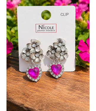FLOWER POWER CLIP ON EARRINGS - FUCHSIA