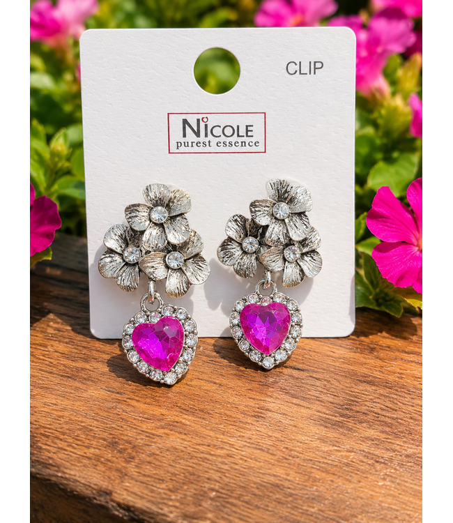 FLOWER POWER CLIP ON EARRINGS - FUCHSIA