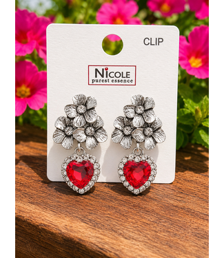 FLOWER POWER CLIP ON EARRINGS - RED