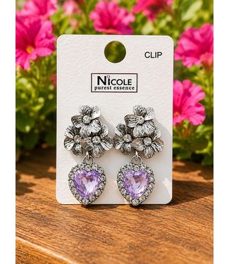 FLOWER POWER CLIP ON EARRINGS - LAVENDER