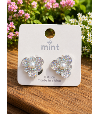 PLACE SET CLIP ON KNOB EARRINGS - SILVER IRIDESCENT