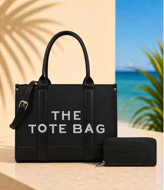 Carry All Tote Handbag & Wallet Set - Black