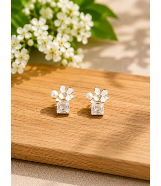 PIT PAT RHINESTONE EARRINGS - WHITE