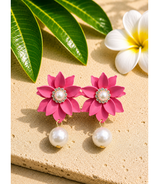 Hang On To Pearl Earrings - Fuchsia