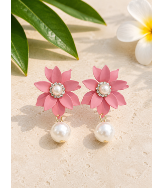Hang On To Pearl Earrings - Light Pink