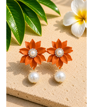 Hang On To Pearl Earrings - Orange
