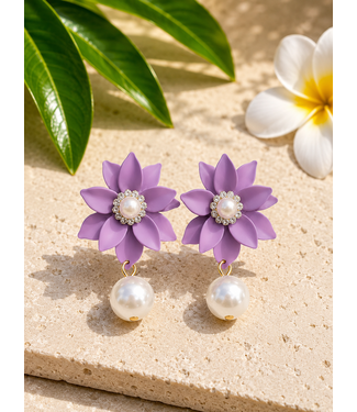 Hang On To Pearl Earrings - Purple
