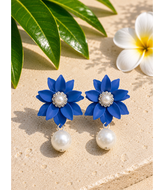 Hang On To Pearl Earrings - Royal Blue