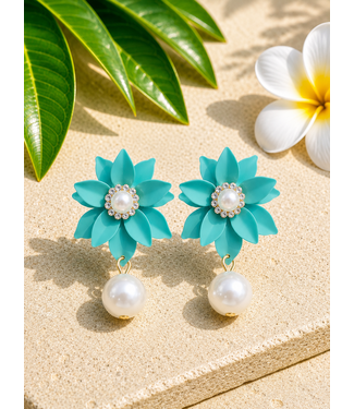 Hang On To Pearl Earrings - Teal