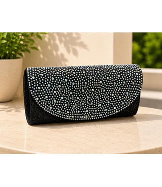 In Plain Sight Rhinestone Clutch - Black