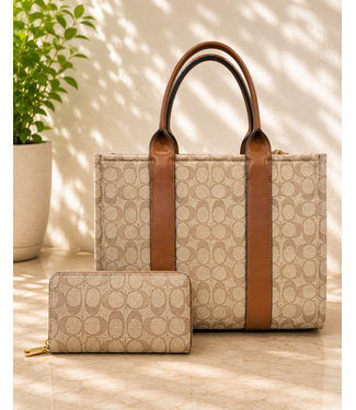 Working Lady Tote & Wallet Set - Brown