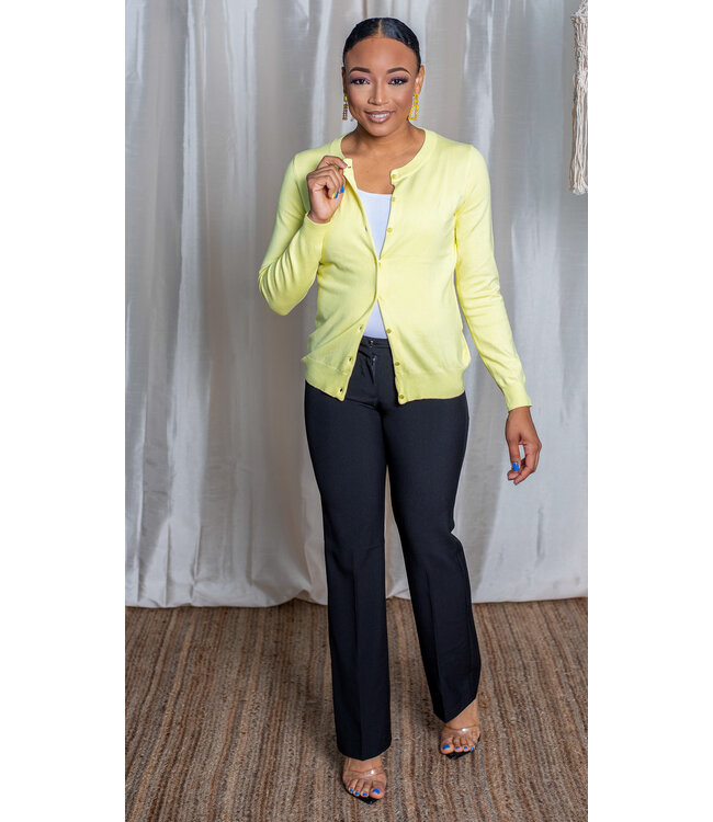 Lemon Yellow Round Neck Cardigan