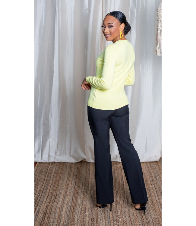 Lemon Yellow Round Neck Cardigan