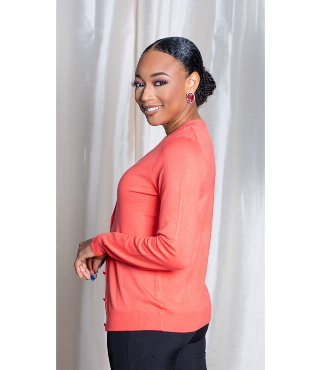 Orange Round Neck Cardigan
