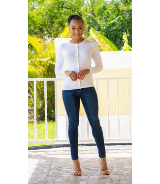 White Round Neck Cardigan