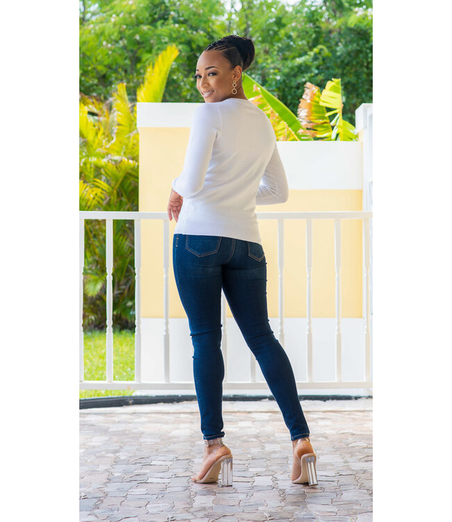 White Round Neck Cardigan