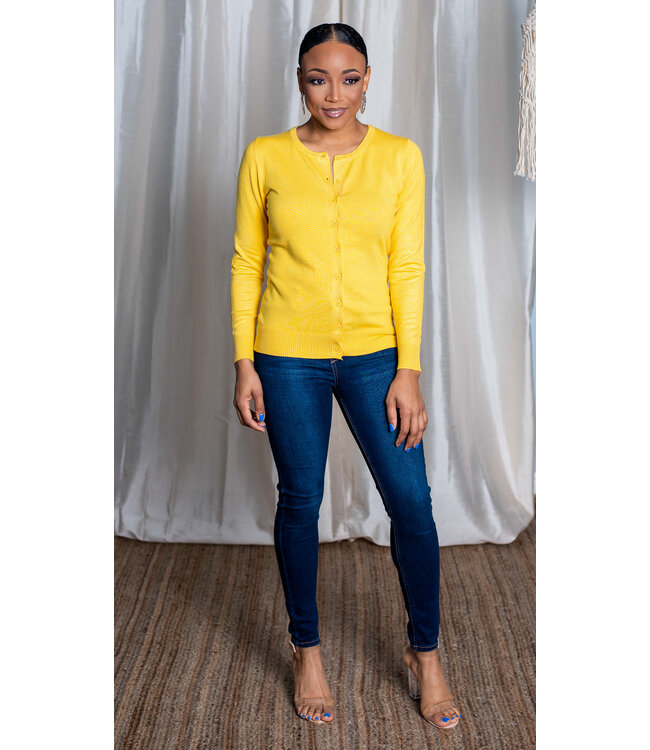 Yellow Round Neck Cardigan