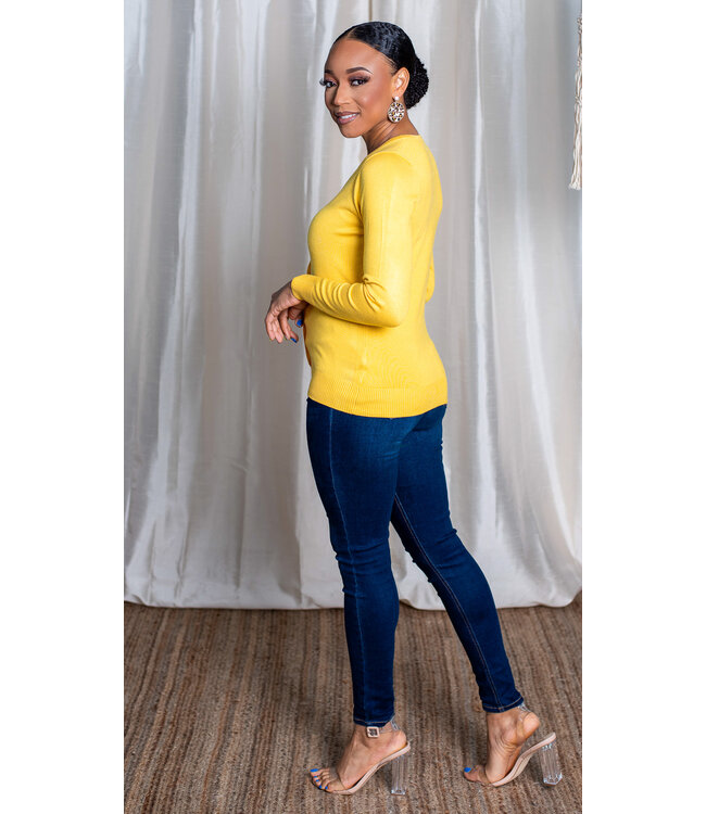Yellow Round Neck Cardigan