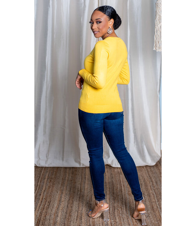 Yellow Round Neck Cardigan