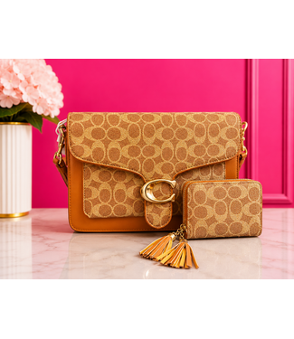 CEE CEE SHOULDER BAG & WALLET SET - BROWN