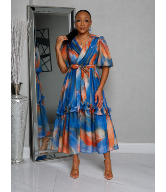 Romantic Canvas Dress - Blue/Orange