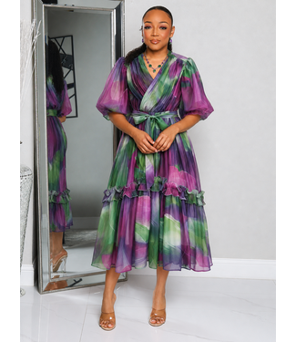 Romantic Canvas Dress - Green/Purple
