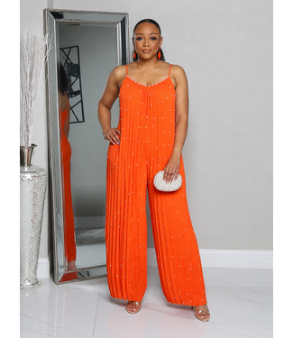 Pearls, Prisms & Pleats Jumpsuit - Orange