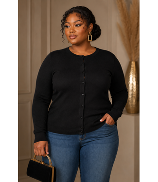 PLUS Black Round Neck Cardigan
