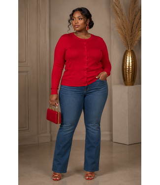 PLUS Red Round Neck Cardigan