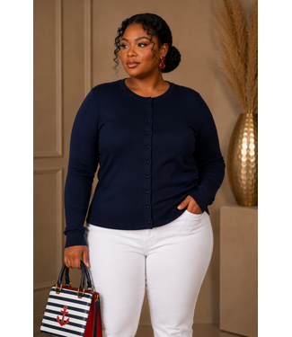 PLUS Navy Round Neck Cardigan