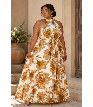PLUS Mocha Bloom Maxi Dress