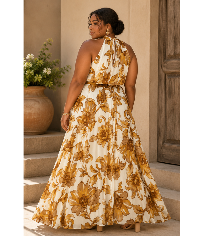 PLUS Mocha Bloom Maxi Dress
