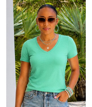 Apple Green V-Neck Knit T-Shirt PREMIUM COTTON