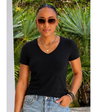 Black V-Neck Knit T-Shirt PREMIUM COTTON