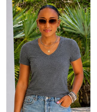 Charcoal V-Neck Knit T-Shirt PREMIUM COTTON